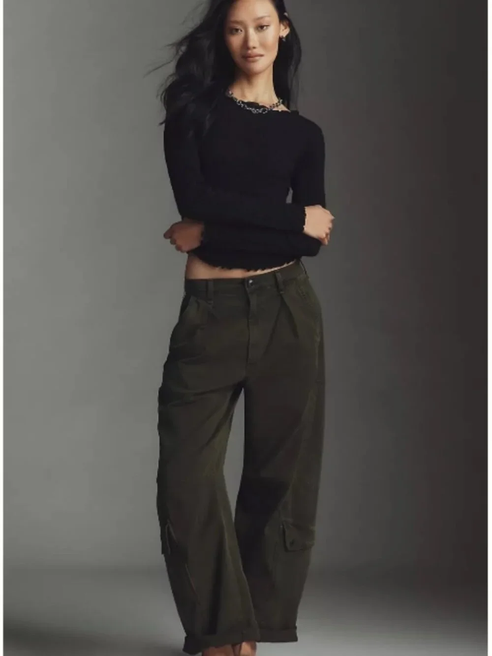 NWT Anthropologie Maeve Textured Long-Sleeve Black Top